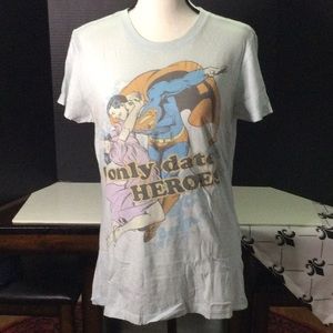 Light Blue Short Sleeve Babydoll Tee Superman I Only Date Heroes Size XL